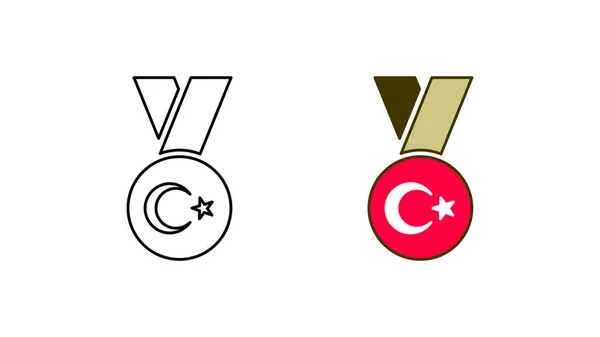 Σύγχρονη Τουρκική Σημαία Μετάλλιο Εικονίδιο Που Μία Από Τις Σύγχρονες — Διανυσματικό Αρχείο