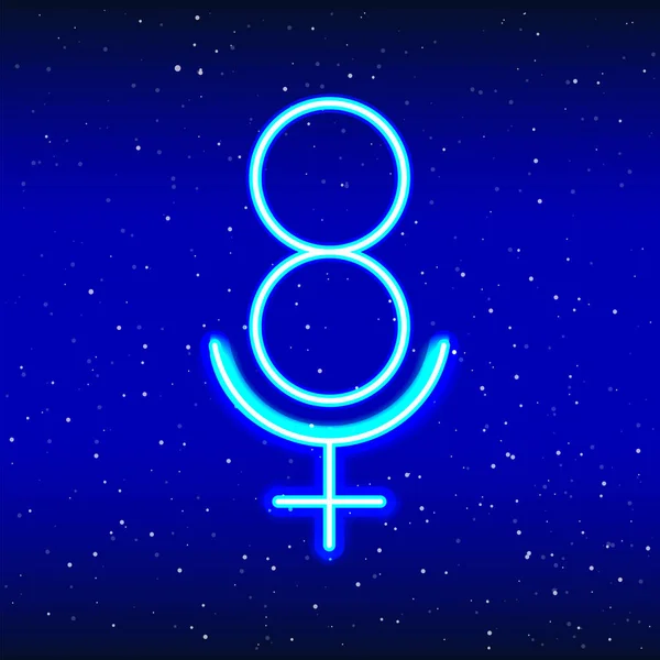 Neón Led Azul Tipo Icono Signo Femenino Icono Neón Realista — Vector de stock