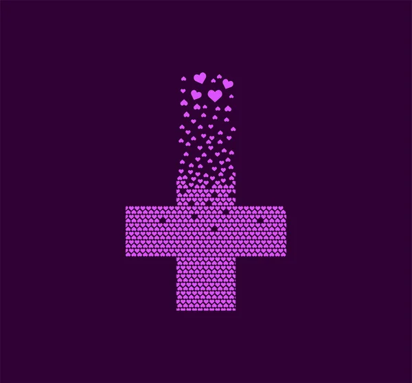 Cuore Con Segno Più Logo Punti Pixel Pronto Soccorso Farmacia — Vettoriale Stock