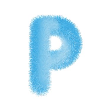 Tüylü P harfi yazı tipi vektörü. Kolay düzenlenebilir harfler. Yumuşak ve gerçekçi tüyler. Mavi, tüylü, kıllı harf p p, beyaz arkaplanda izole edilmiş..