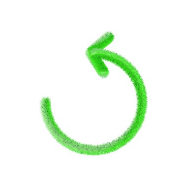 Çimenli ok simgesini geri dönüştür. Sürdürülebilir sembol. Yeşil geri sarma, çevresel ekoloji ikonu. Düzenlenebilir yaratıcı şablon. Yumuşak ve gerçekçi çimenler. Kabarık yeşil beyaz arkaplanda izole.