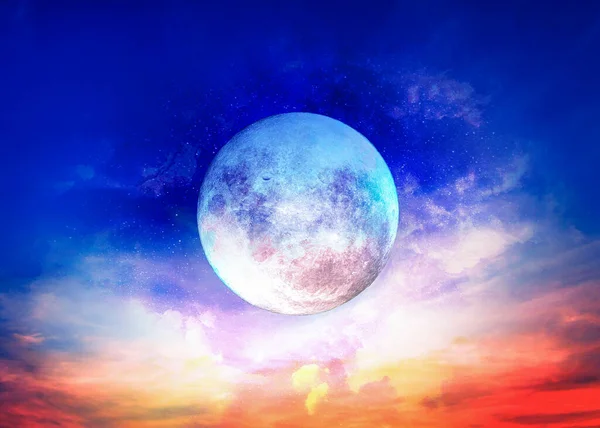 Місяць Супер Барвистий Глибокий Простір Чудовий Показ Синього Червоного Кольорів — стокове фото