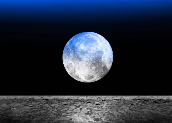 Superfície Lunar Plana Reflexões Azuis Terra Lua Lua Super Colorido — Fotografia de Stock