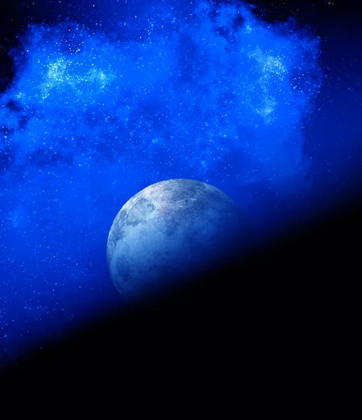 Maan Reflecties Blauwe Kosmische Ruimte Maan Super Kleurrijke Diepe Donkere — Stockfoto