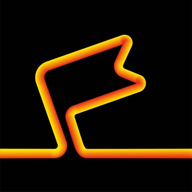 Bayrak, yön ve sürekli çizgi işareti. 3d vektör neon simgesi. Çizgi film az neon tarzı. Eşsiz basit doğrusal tüp.