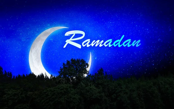 Natural Sky Lettering Ramadan Kareem Moon Background Night Sky Stars — Stock Photo, Image