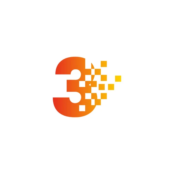 Bunte Zahl Zeichen Schnell Pixelpunkt Logo Pixelkunst Nummer Drei Integrative — Stockvektor