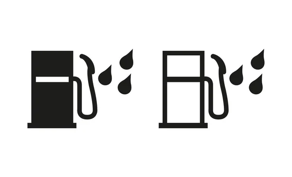 汽车加油站和石油泄漏警告图标 轮廓和线性原创标志 简洁的轮廓风格符号 在白色背景上孤立的向量图解 Eps — 图库矢量图片