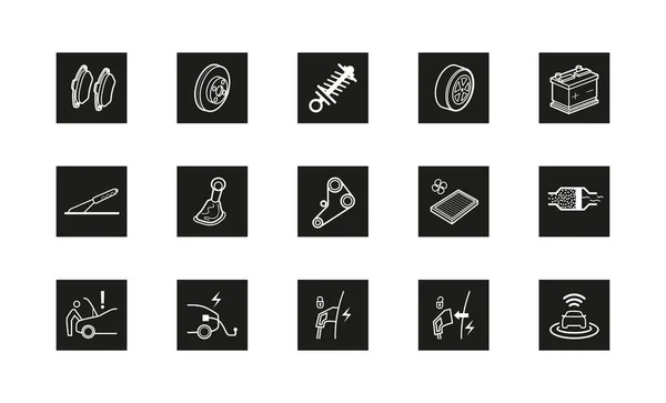 Set Auto Parts Related Repair Icons Car Parts Set Brake —  Vetores de Stock