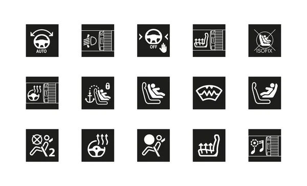 Набір Автомобільних Технічних Піктограм Інтер Єру Автомобільні Знаки Такі Автоматичне — стоковий вектор