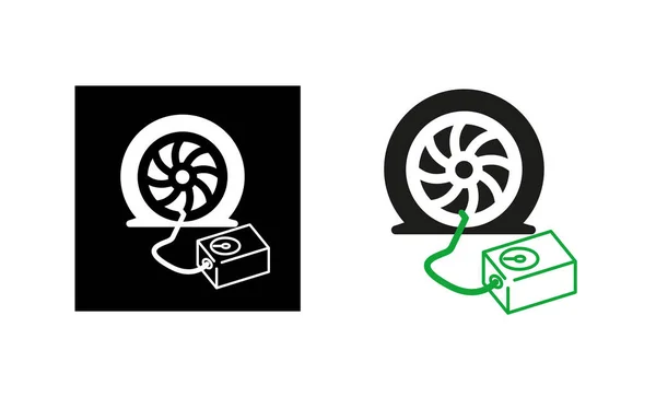 Car Tire Inflator Pump Icon Exploding Tire Icon Silhouette Linear — Archivo Imágenes Vectoriales