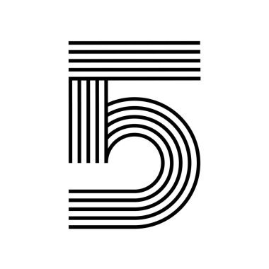 Linear modern logo of the numeral 5. Number in form of line stripe. Alphabet number character and number linear abstract design. logo, corporate identity, app, creative poster and more.