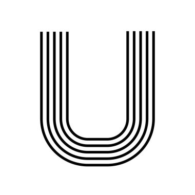 Doğrusal U harfi modern simge. Alfabe çizgisi ve U bitkisi iç içe geçmiş tasarım. Logo, şirket kimliği, uygulama, yaratıcı afiş ve daha fazlası. Yaratıcı geometrik çizgi.