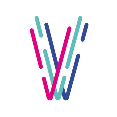 Soyut Harf V Renkli Çizgi Logosu. Yeni pop sanat renkleri olan modern harf çizgileri. Yazı tipi alfabe şablonu. Logo ince çizgi biçimini ayarladı.