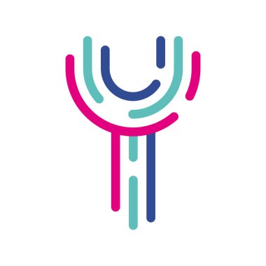 Soyut Y harfi renkli doğrusal logoti. Yeni pop sanat renkleri olan modern harf çizgileri. Yazı tipi alfabe şablonu. Logo ince çizgi biçimini ayarladı.