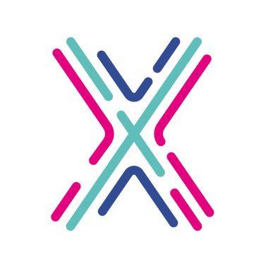 Soyut Harf X Çizgisi Renkli Doğrusal Logoti. Yeni pop sanat renkleri olan modern harf çizgileri. Yazı tipi alfabe şablonu. Logo ince çizgi biçimini ayarladı.
