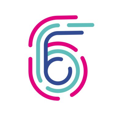 Soyut numara 6 Renkli logo simgesi. Yeni pop sanatları renkleri olan modern numaralar. Bir numaralı yazı tipi şablonu. Logoyu ince çizgiye ayarlayın. beyaz arkaplan.