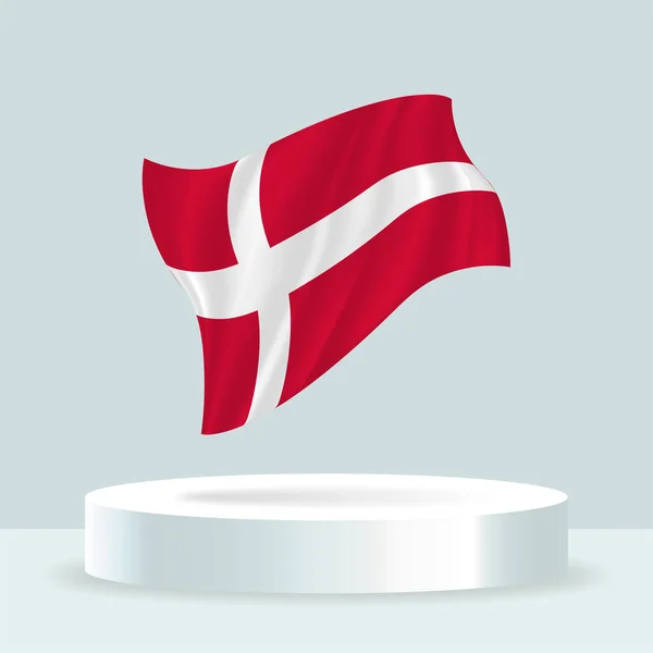 Danmarks Flagga Återgivning Flaggan Visas Stativet Viftar Flagga Moderna Pastellfärger — Stock vektor