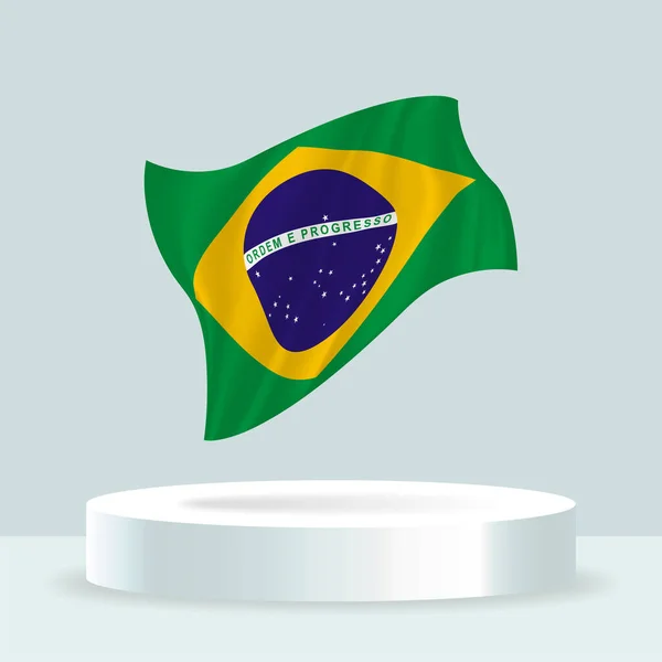 ブラジル国旗 スタンドに表示されるフラグの3Dレンダリング 現代のパステルカラーで旗を振っています 個別のレイヤー上の旗の図面 シェーディング 色をグループ化して簡単に編集できます — ストックベクタ