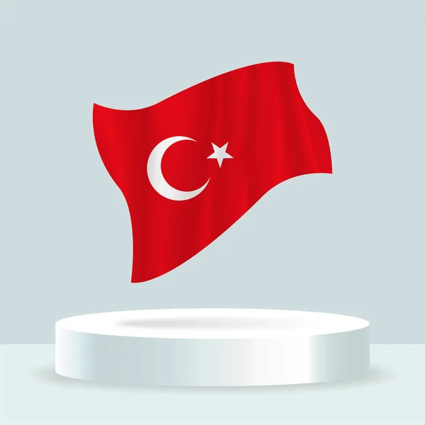 トルコ国旗 スタンドに表示されるフラグの3Dレンダリング 現代のパステルカラーで旗を振っています 個別のレイヤー上の旗の図面 シェーディング 色をグループ化して簡単に編集できます — ストックベクタ