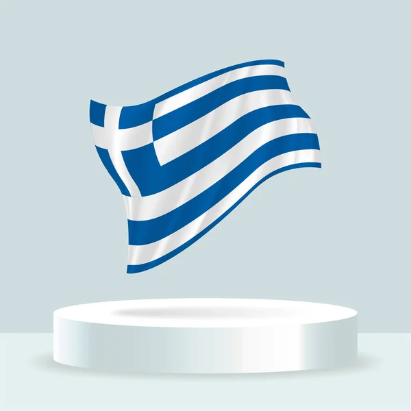 Греческий Флаг Отображение Флага Отображаемого Подставке Размахивание Флагом Современных Пастельных — стоковый вектор