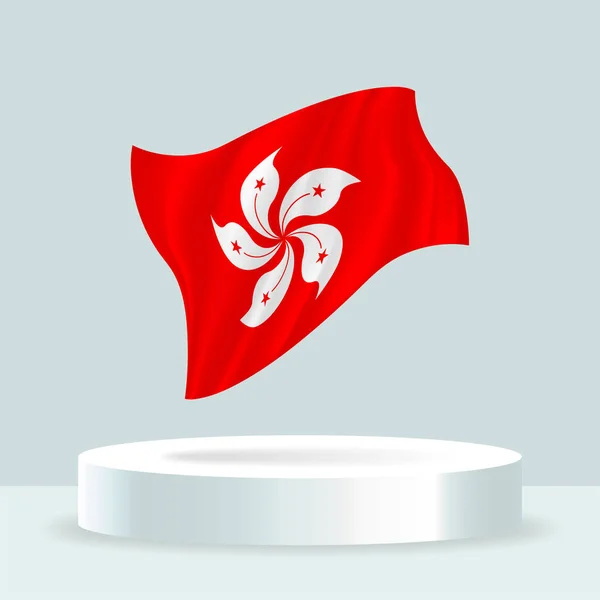 Bendera Hong Kong Rendering Dari Bendera Yang Ditampilkan Mimbar Mengibarkan - Stok Vektor