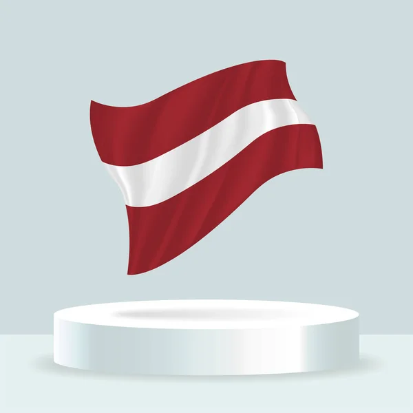 ラトビアの国旗 スタンドに表示されるフラグの3Dレンダリング 現代のパステルカラーで旗を振っています 個別のレイヤー上の旗の図面 シェーディング 色をグループ化して簡単に編集できます — ストックベクタ