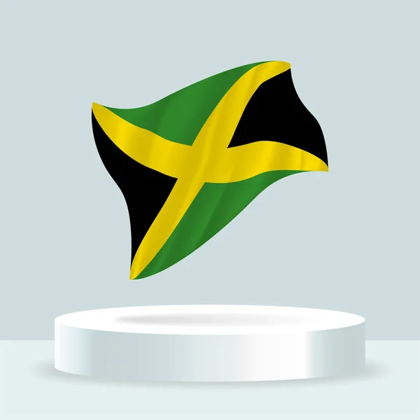 ジャマイカの旗 スタンドに表示されるフラグの3Dレンダリング 現代のパステルカラーで旗を振っています 個別のレイヤー上の旗の図面 シェーディング 色をグループ化して簡単に編集できます — ストックベクタ