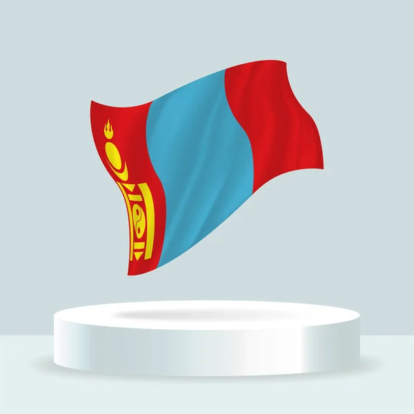 モンゴル国旗 スタンドに表示されるフラグの3Dレンダリング 現代のパステルカラーで旗を振っています 個別のレイヤー上の旗の図面 シェーディング 色をグループ化して簡単に編集できます — ストックベクタ
