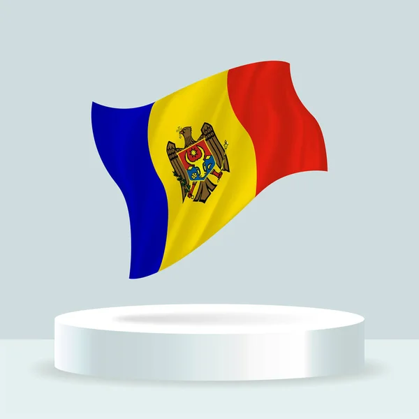 Moldova Bayrağı Kürsüde Gösterilen Bayrağın Canlandırması Modern Pastel Renkte Bayrak — Stok Vektör