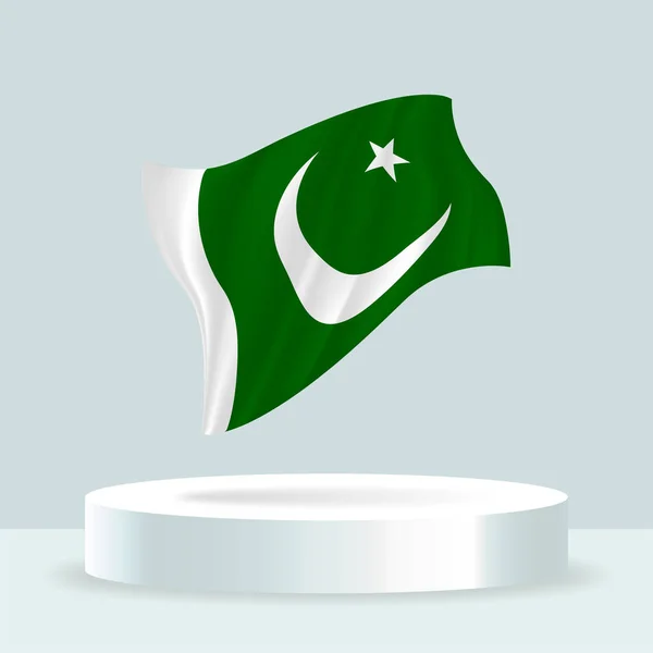 Bandiera Pakistan Rendering Della Bandiera Visualizzata Sul Cavalletto Bandiera Sventolante — Vettoriale Stock