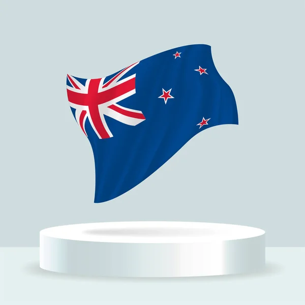 Yeni Zelanda Bayrağı Kürsüde Gösterilen Bayrağın Canlandırması Modern Pastel Renkte — Stok Vektör