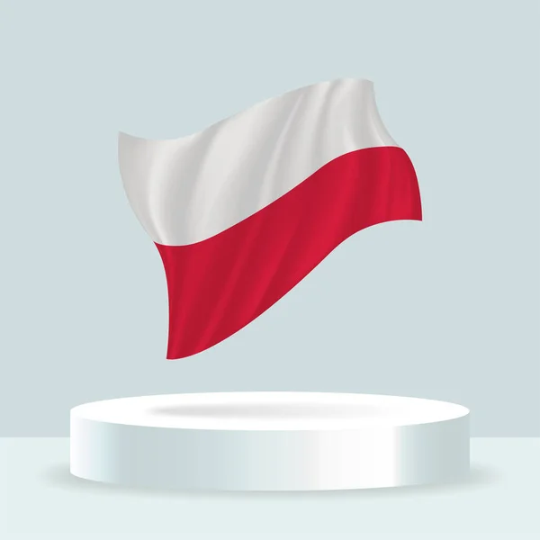 Bandiera Polonia Rendering Della Bandiera Visualizzata Sul Cavalletto Bandiera Sventolante — Vettoriale Stock