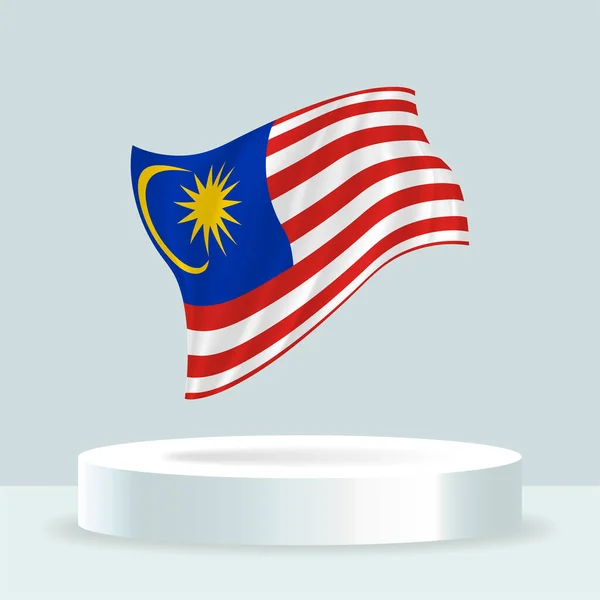 Bendera Malaysia Rendering Dari Bendera Yang Ditampilkan Mimbar Mengibarkan Bendera - Stok Vektor