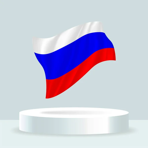 ロシア国旗 スタンドに表示されるフラグの3Dレンダリング 現代のパステルカラーで旗を振っています 個別のレイヤー上の旗の図面 シェーディング 色をグループ化して簡単に編集できます — ストックベクタ