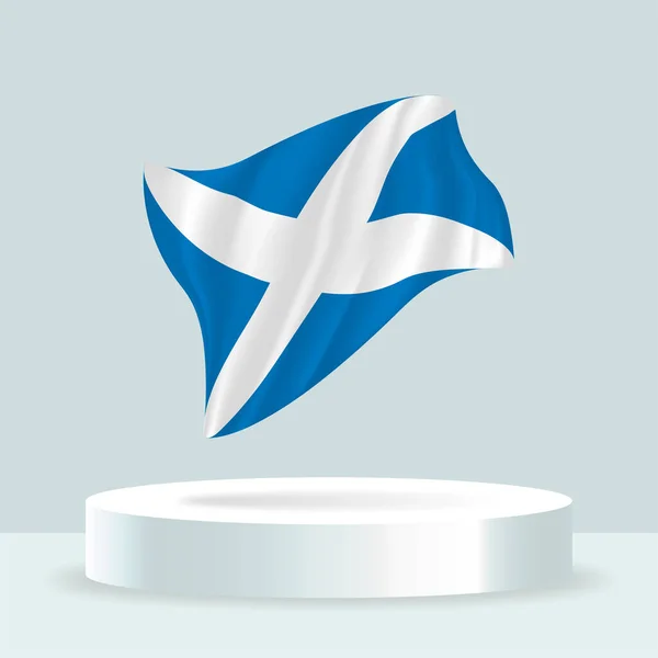苏格兰国旗 在展台上展示的国旗3D渲染 飘扬着现代彩绘的国旗 为便于编辑 可在不同层次上整整齐齐地画出国旗 涂上阴影和涂上颜色 — 图库矢量图片