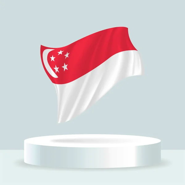 Bendera Singapura Rendering Dari Bendera Yang Ditampilkan Mimbar Mengibarkan Bendera - Stok Vektor