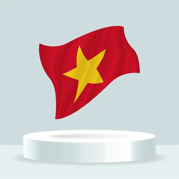 Drapeau Vietnam Rendement Drapeau Affiché Sur Stand Drapeau Couleurs Pastel — Image vectorielle