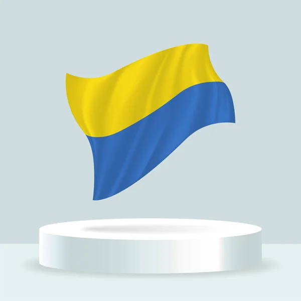 Ukrainas Flagga Återgivning Flaggan Visas Stativet Viftar Flagga Moderna Pastellfärger — Stock vektor