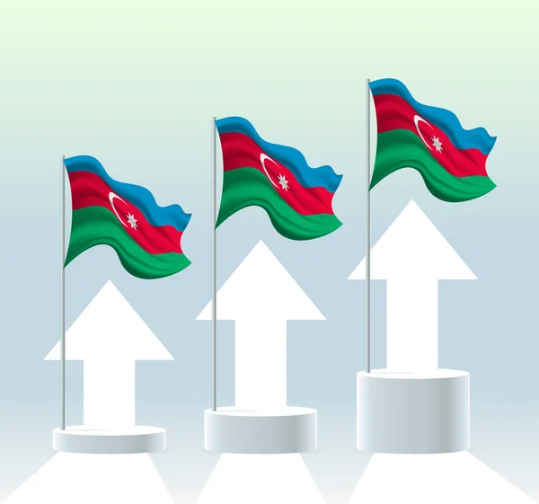 Drapeau Azerbaïdjan Les Valeurs Pays Sont Hausse Poteau Drapeau Agitant — Image vectorielle