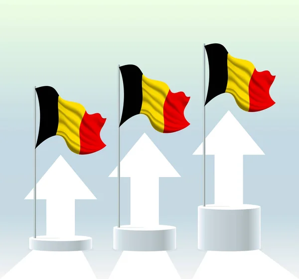 Flaga Belgii Wartości Kraju Tendencji Wzrostowej Macha Masztem Stoisku Nowoczesnych — Wektor stockowy