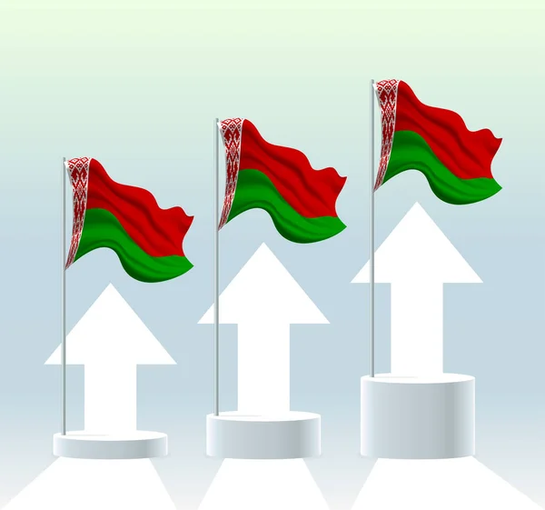 Флаг Беларуси Ценности Страны Находятся Восходящей Тенденции Махать Флагштоком Стенда — стоковый вектор