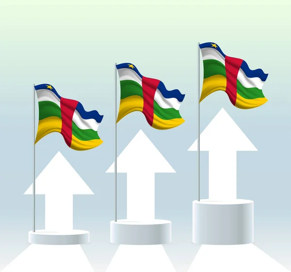 中非共和国国旗 这个国家正处于上升趋势 飘扬的旗杆是现代彩绘的 标志绘制 阴影为方便编辑 条幅模板设计 — 图库矢量图片