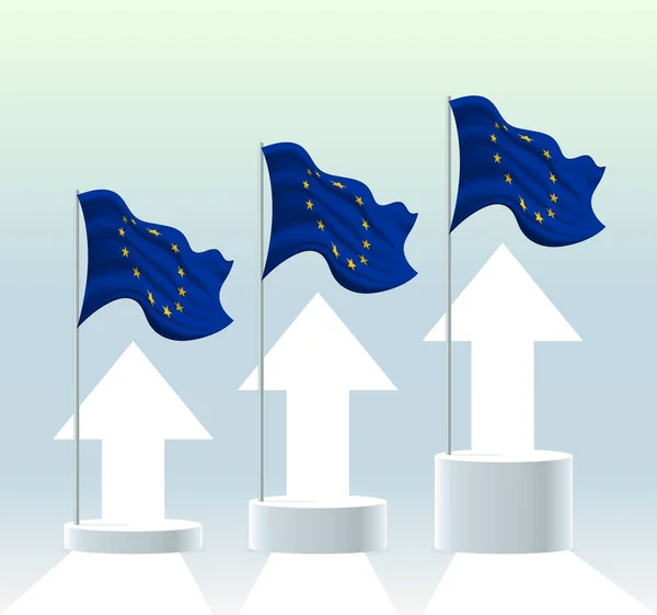 Flagge Der Europäischen Union Das Land Befindet Sich Aufwärtstrend Fahnenmast — Stockvektor