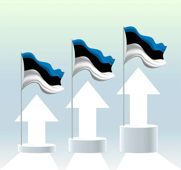 Estonya Bayrağı Ülke Bir Yükselişte Modern Pastel Renklerde Bayrak Direği — Stok Vektör