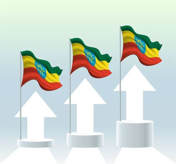 Etiopía Bandera País Está Una Tendencia Alcista Asta Bandera Ondeando — Archivo Imágenes Vectoriales