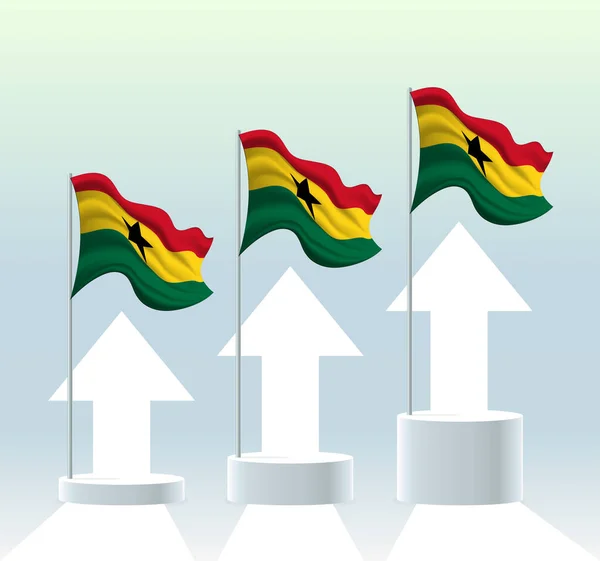Bandiera Del Ghana Paese Una Tendenza Rialzista Asta Portabandiera Ondulante — Vettoriale Stock