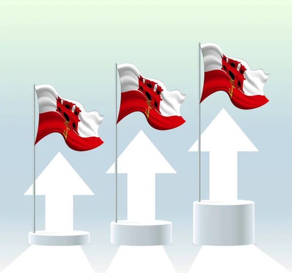 Gibraltar Flagga Landet Inne Uppåtgående Trend Viftar Flaggstång Moderna Pastellfärger — Stock vektor