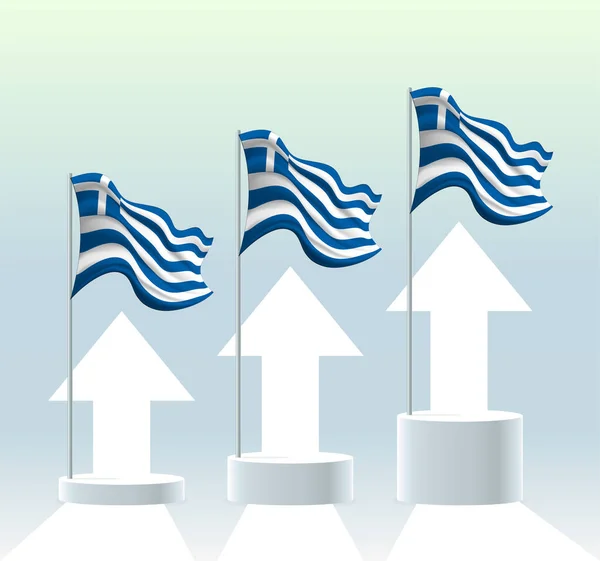 Yunanistan Bayrağı Ülke Bir Yükselişte Modern Pastel Renklerde Bayrak Direği — Stok Vektör