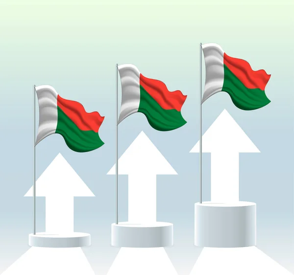 Флаг Мадагаскара Страна Восходящем Тренде Размахивая Флагштоком Современных Пастельных Цветах — стоковый вектор